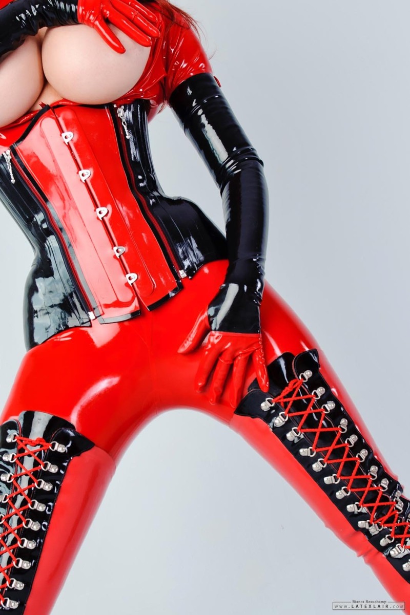 Masturbation in a latex suit