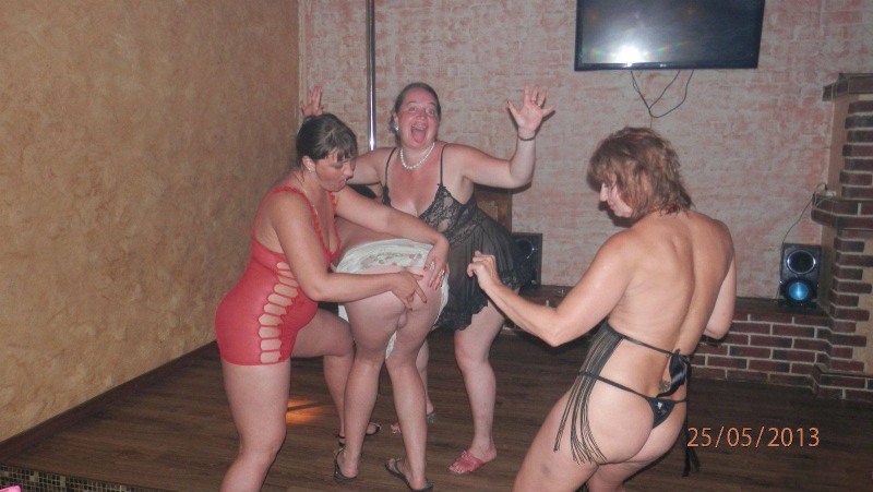 Drunk woman in pantyhose without panties