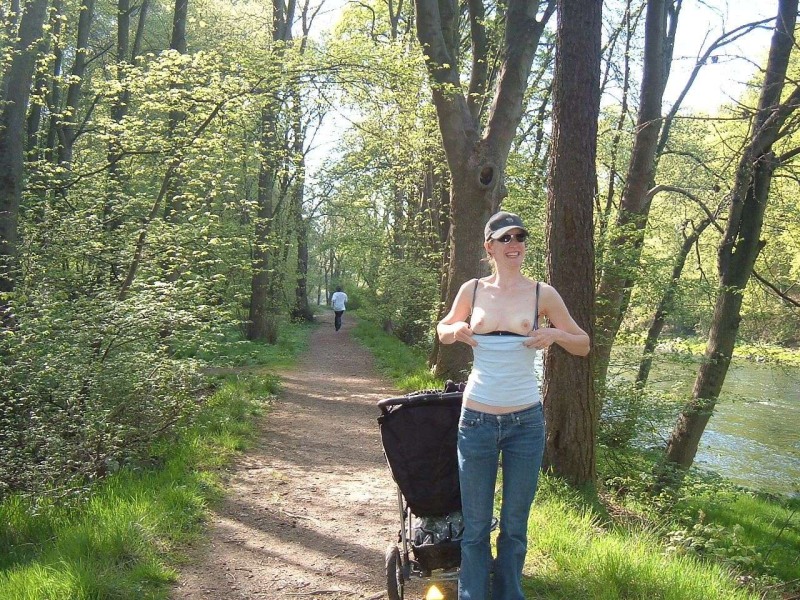 Young mothers with strollers without panties