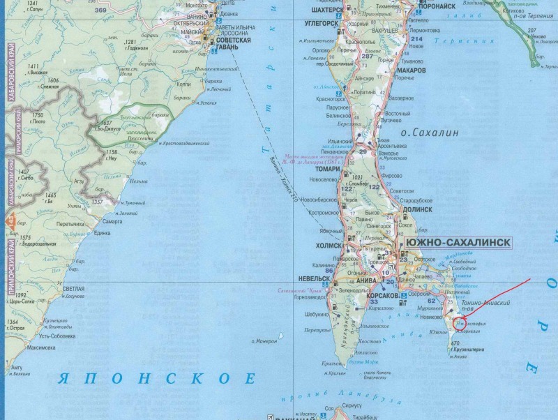 Sakhalin map with settlements