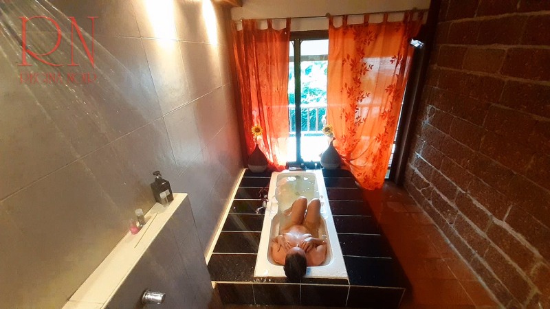 Saw in the shower with a bandage on a member