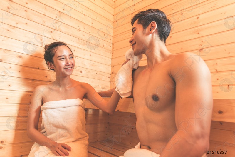 Hot Asian in the sauna
