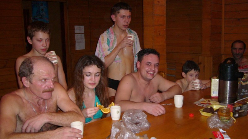 A couple in love in a sauna