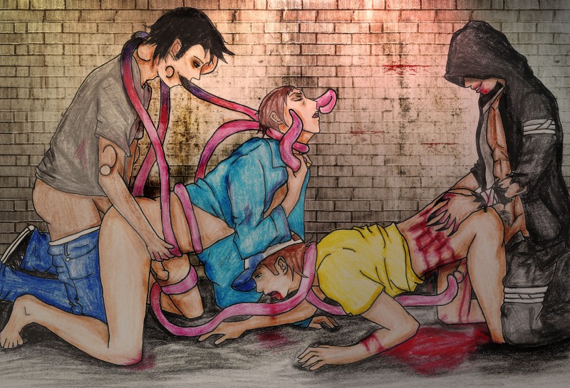 Pornography with homeless violence