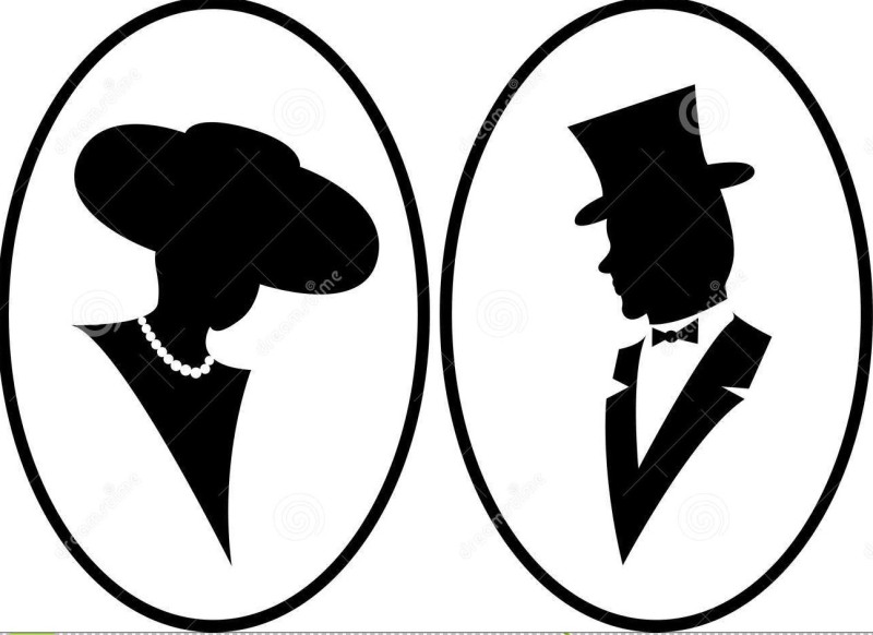 Silhouettes of women in hats with red color