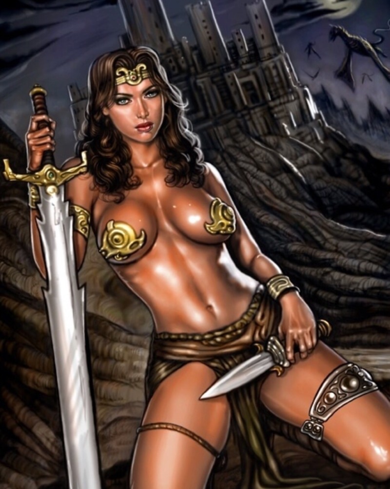 Naked women in armor