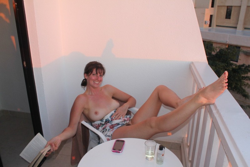 Sex Photo Girl Smoking at Balcony and Touching Pussy with Panties