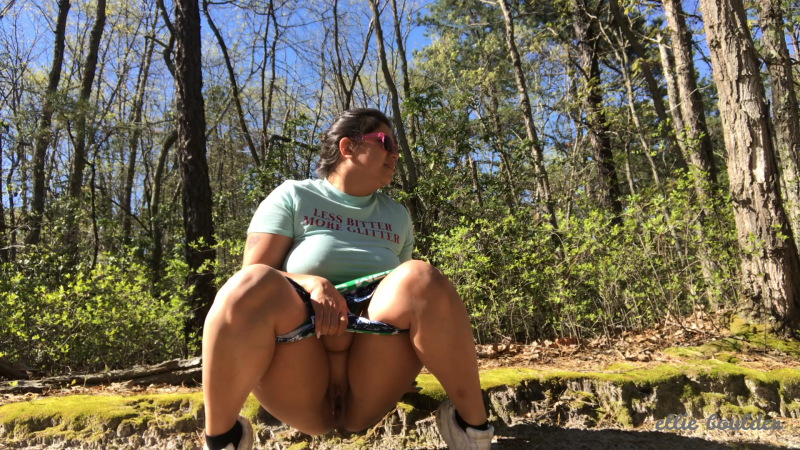 Girl Touches Her Hairy Pussy in the Woods