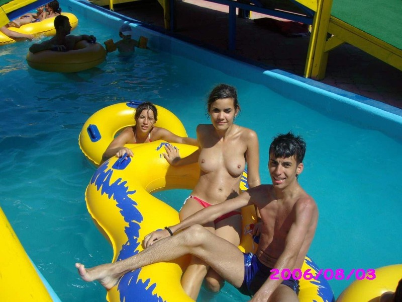 Girls Topless in the water park