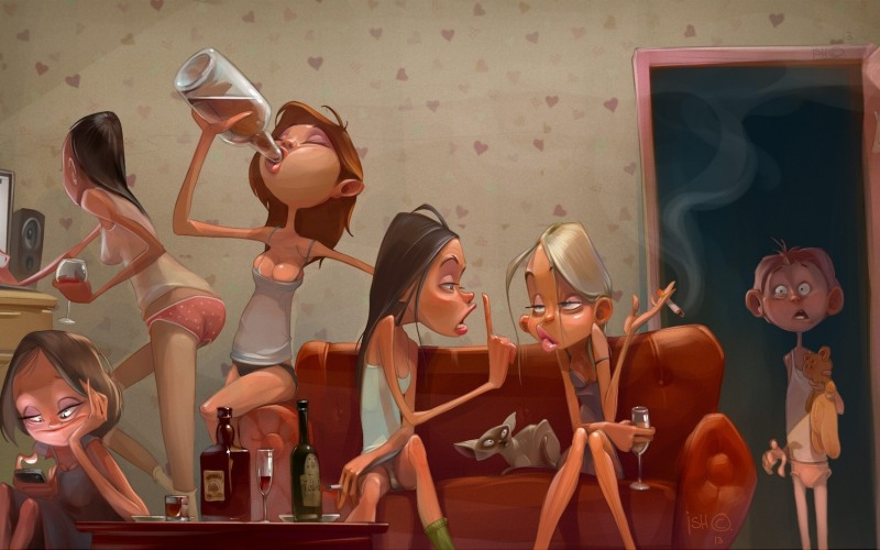 Funny drawings of drunk friends