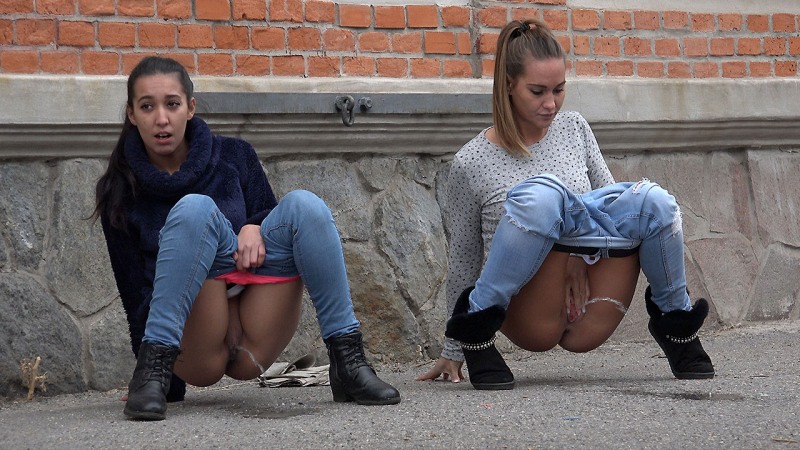 The girl wrote on the street