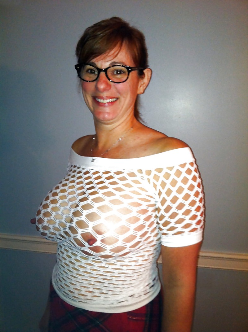 Mommy in transparent clothes with glasses