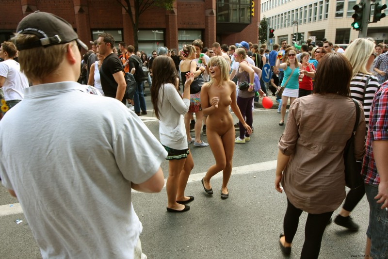 Naked woman walks down the street