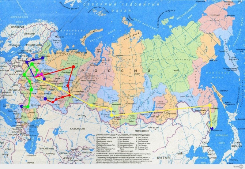Political map of Russia with regions and republics