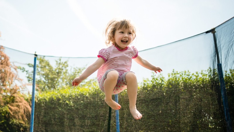 Big boobs jump on a trampoline