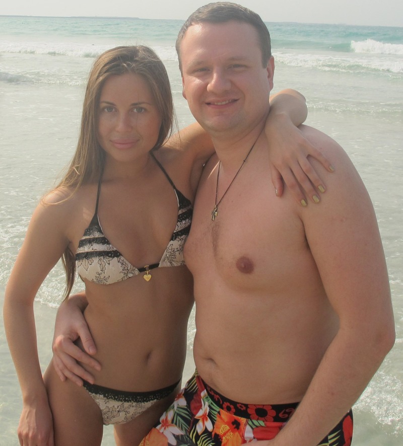 Julia Mikhalkova in a red dress