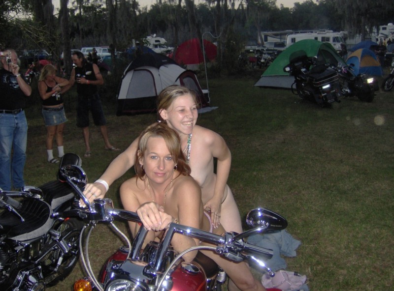 Naked riding on a motorcycle