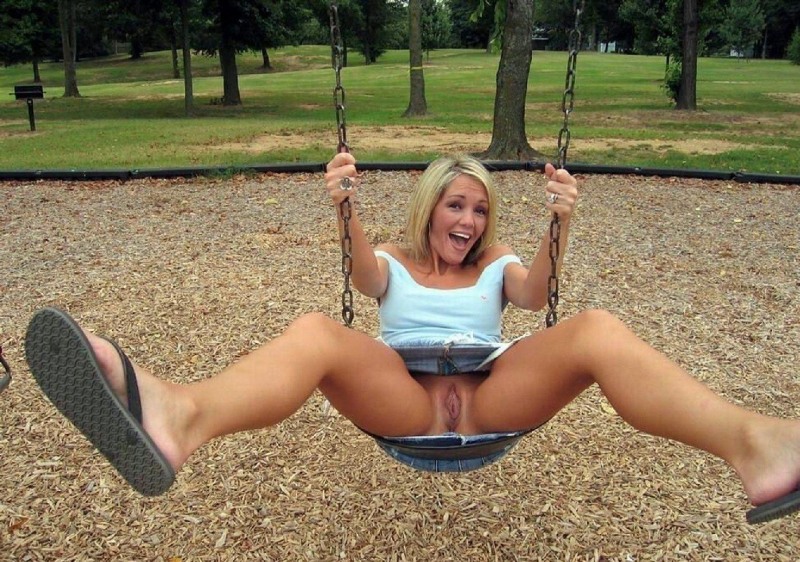 Girl without panties for a swing