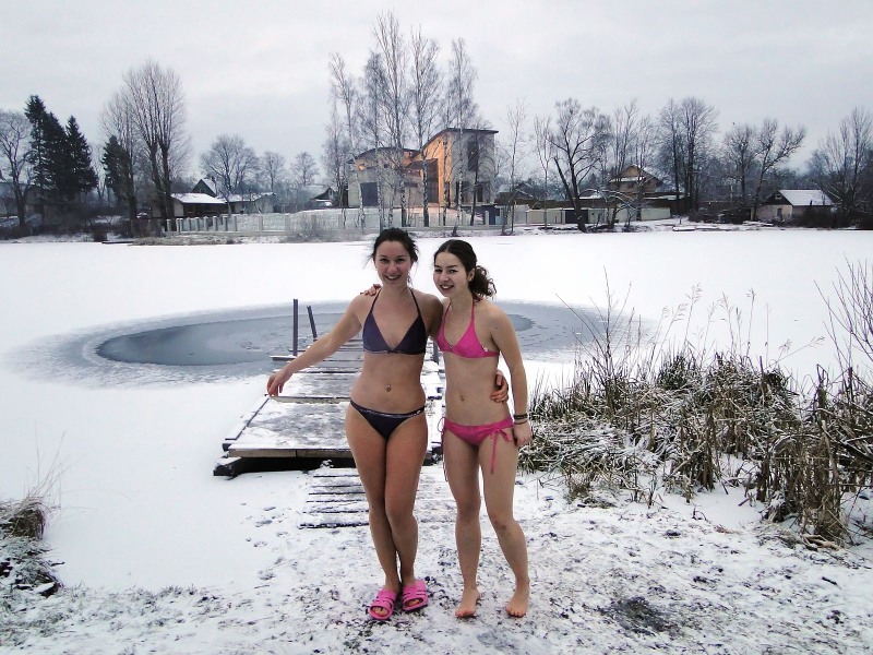 Winter bathing girls