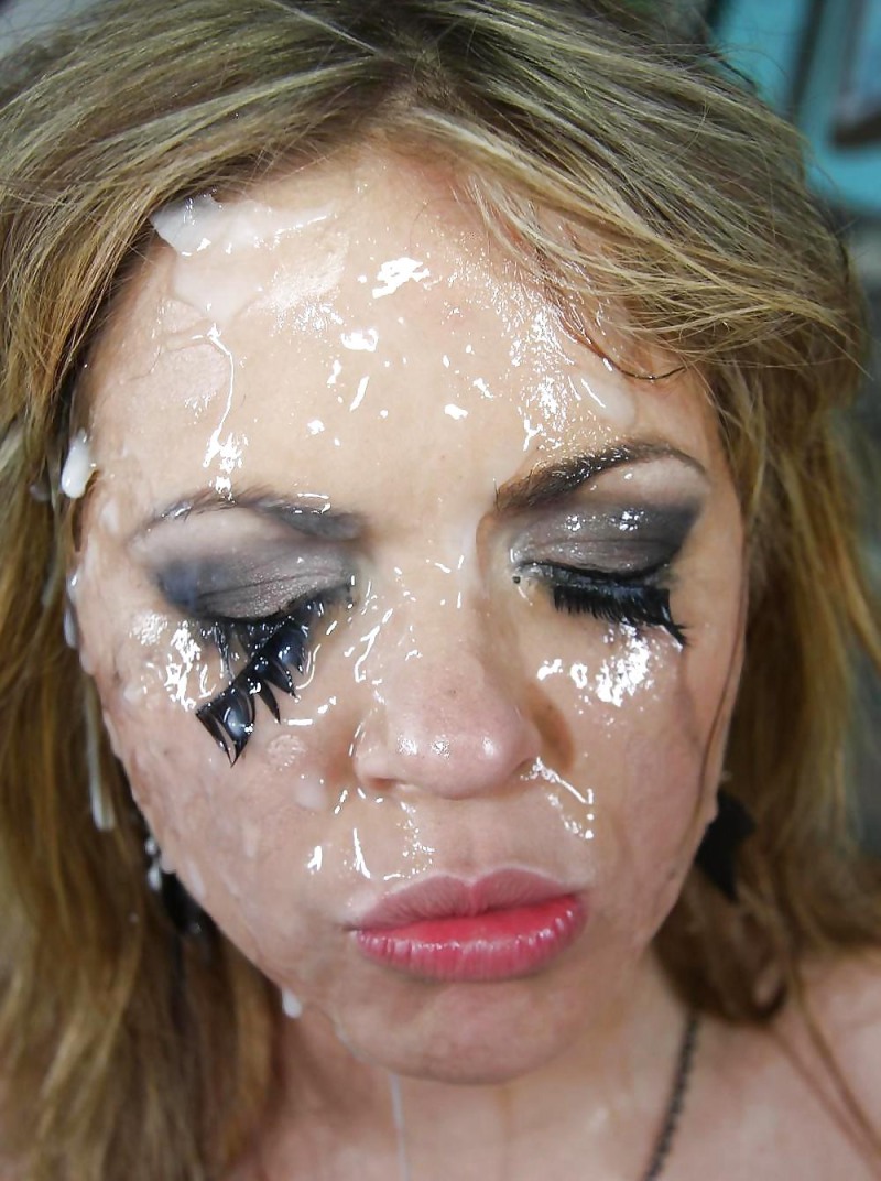 Cumshots on beautiful with bright makeup