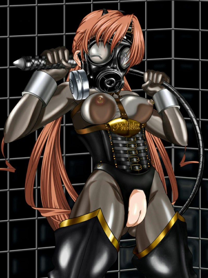 Latex suit with gas mask