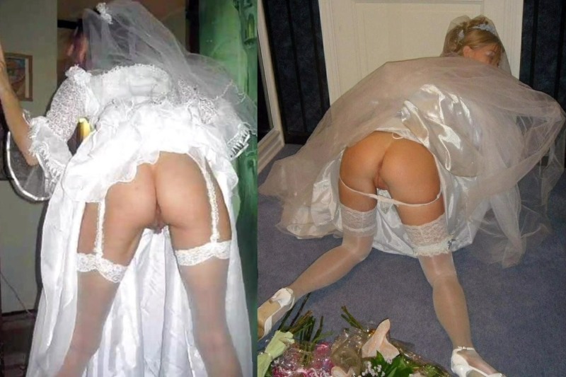 Brides in wedding dresses without panties