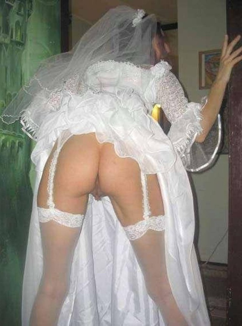 Bride at a wedding without panties