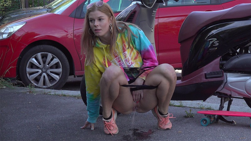 Pissing in stockings in nature