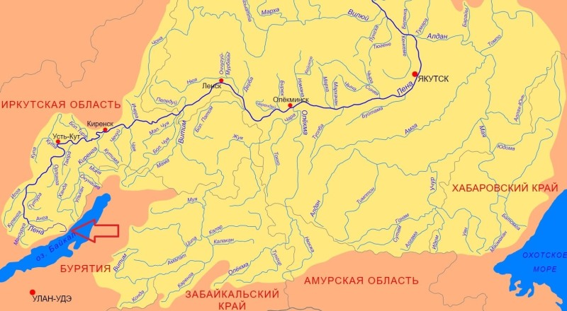 The source of the mouth and the Lena River basin