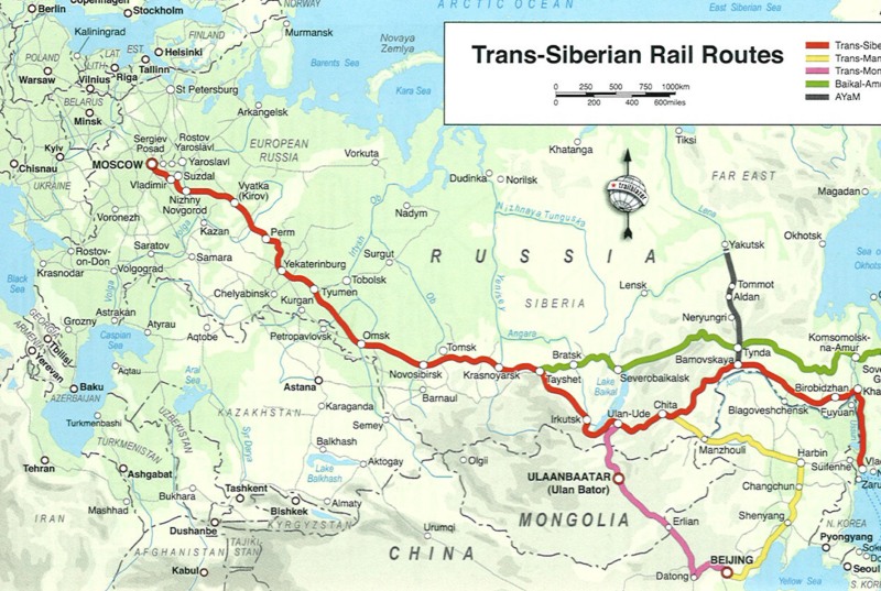 Trans -Siberian Railway on the map