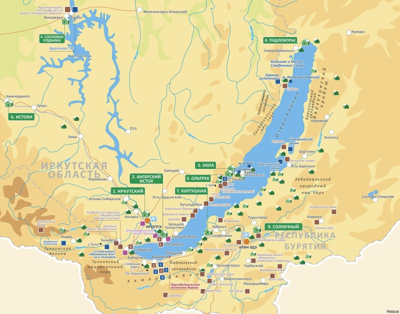 Baikal map detailed with settlements