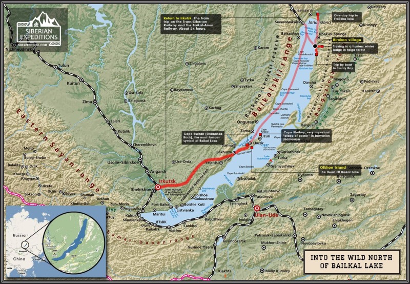 Lake Baikal on a physical map