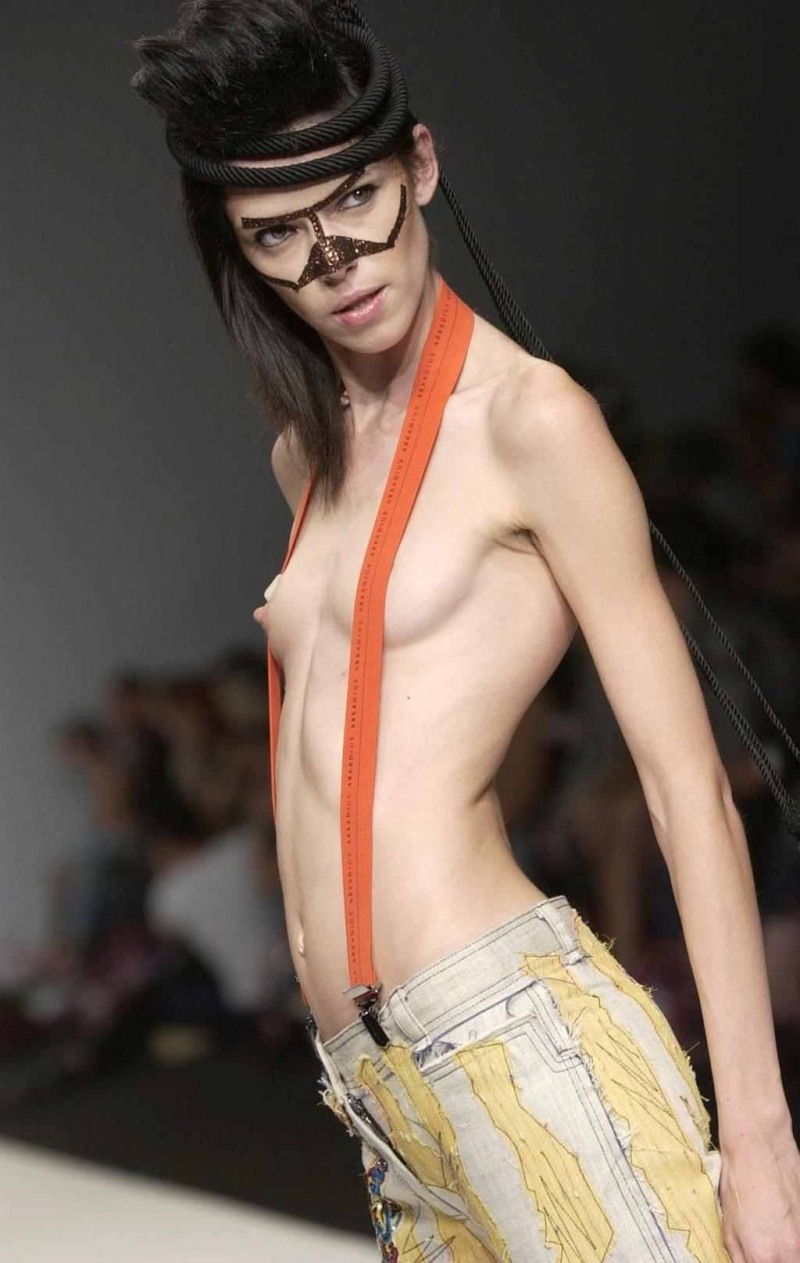 Naked fashion models on the catwalk